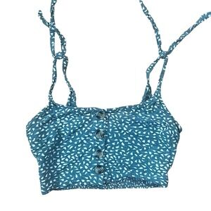 Rip Curl Teal White Abstract Tie-Strap Crop Top | Small | Ruched Back